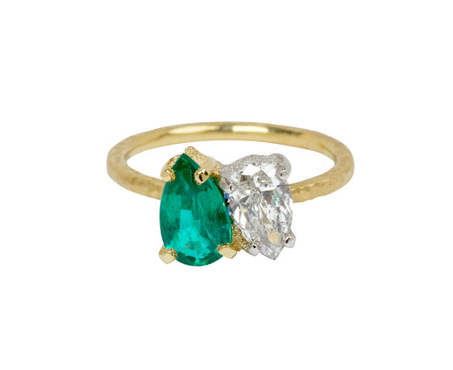 Pear Shaped Diamond and Emerald Duo Ring