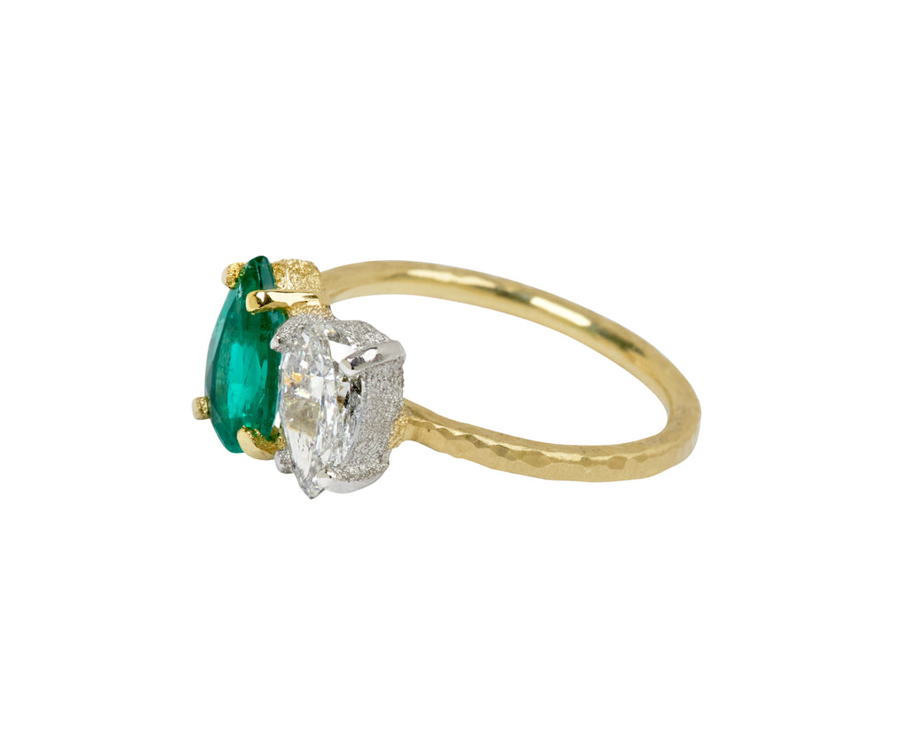 Pear Shaped Diamond and Emerald Duo Ring
