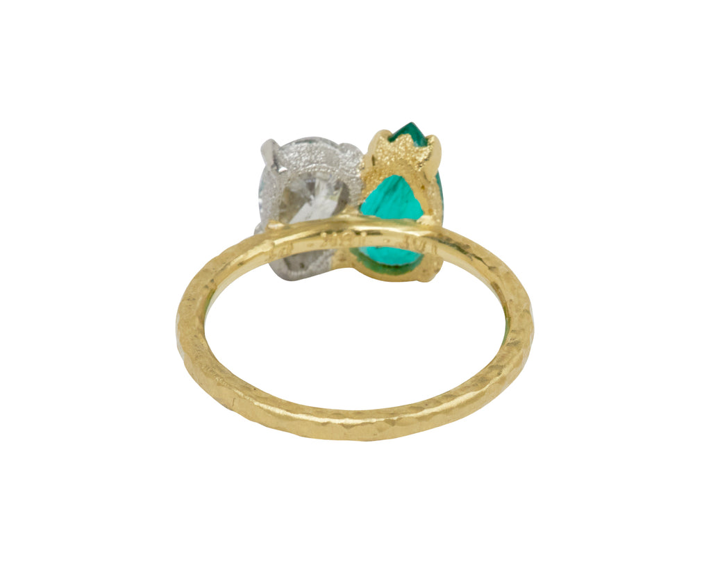 Pear Shaped Diamond and Emerald Duo Ring