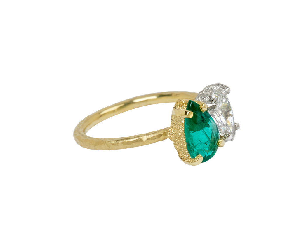 Pear Shaped Diamond and Emerald Duo Ring