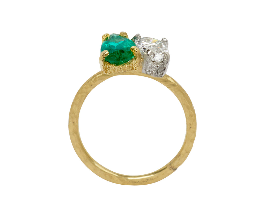 Pear Shaped Diamond and Emerald Duo Ring