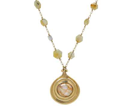 White Sapphire Sun Pendant on White Sapphire Beaded Necklace