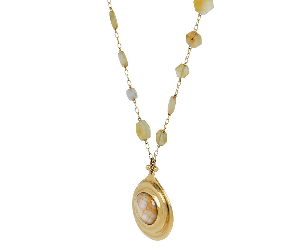 White Sapphire Sun Pendant on White Sapphire Beaded Necklace