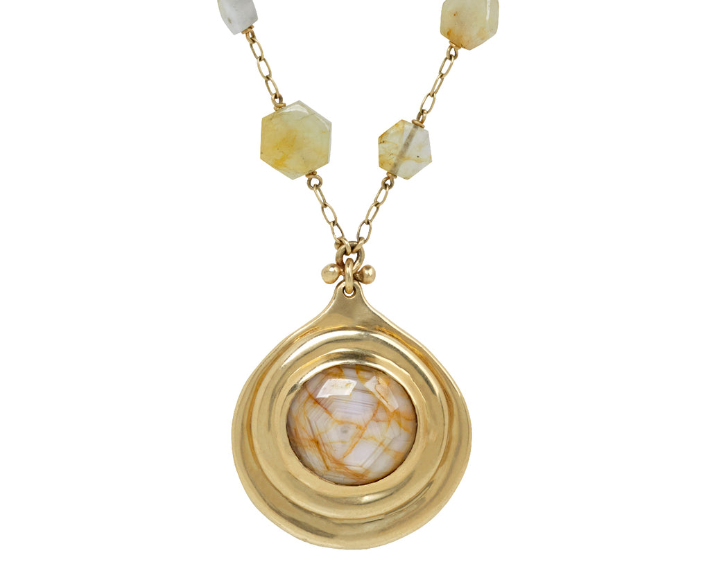 White Sapphire Sun Pendant on White Sapphire Beaded Necklace