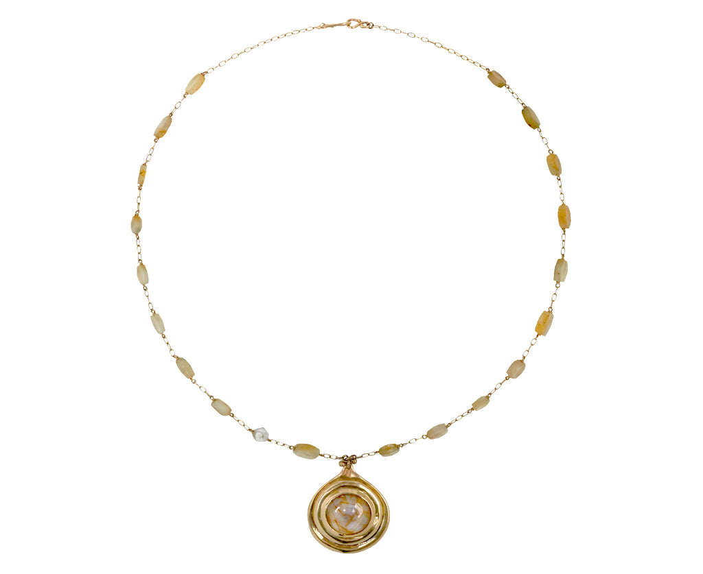 White Sapphire Sun Pendant on White Sapphire Beaded Necklace
