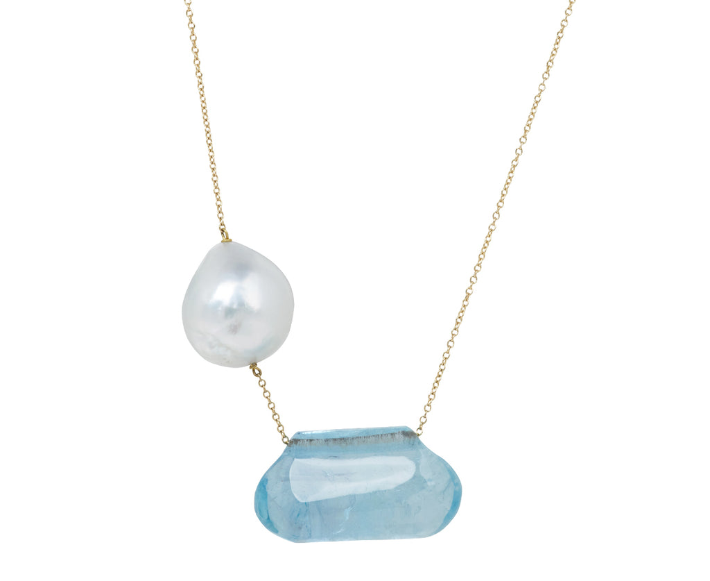 Aquamarine and Pearl Tapiz Bead Necklace