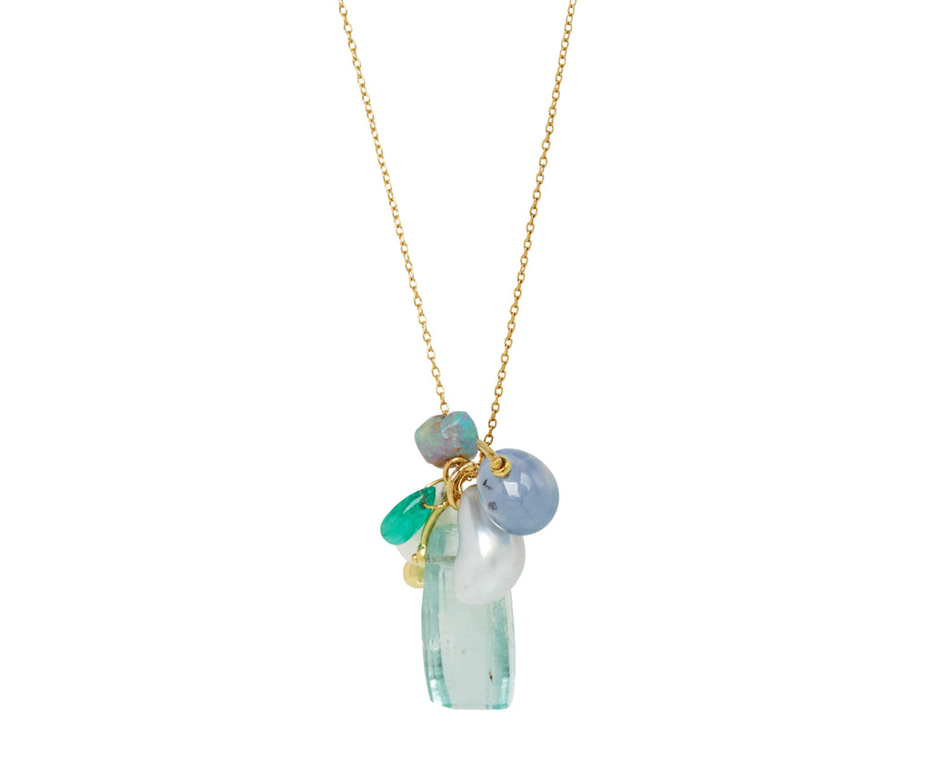 TenThousandThings Aquamarine, Pearl, Opal, Sapphire and Emerald Charm Necklace - Side View