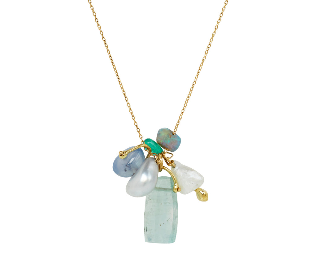 TenThousandThings Aquamarine, Pearl, Opal, Sapphire and Emerald Charm Necklace - Back View