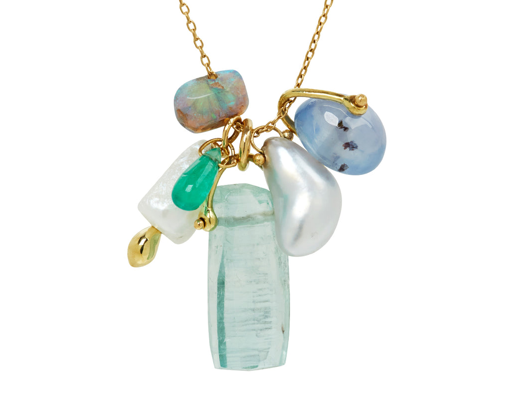 TenThousandThings Aquamarine, Pearl, Opal, Sapphire and Emerald Charm Necklace - Closeup