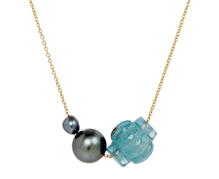 Aquamarine Trade Bead and Tahitian Pearl Necklace