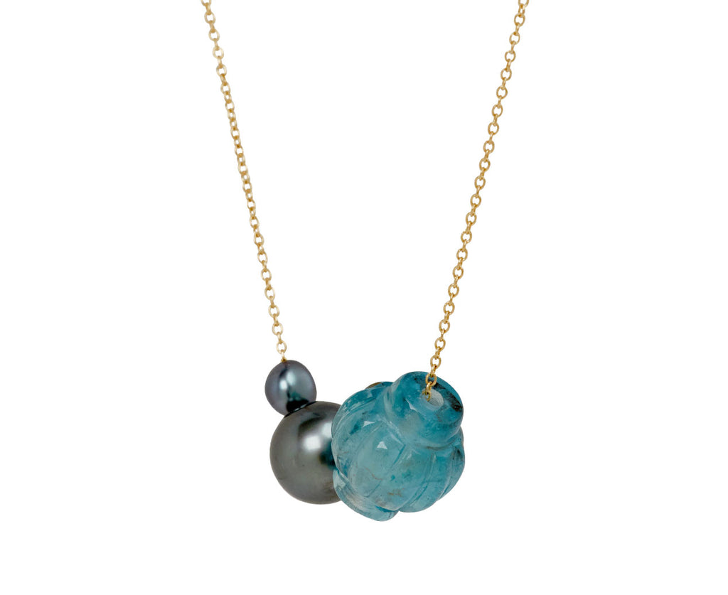 Aquamarine Trade Bead and Tahitian Pearl Necklace