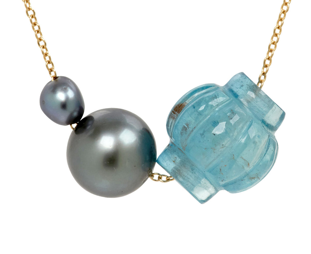 Aquamarine Trade Bead and Tahitian Pearl Necklace