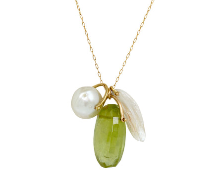 Green Tourmaline and Pearl Charm Necklace