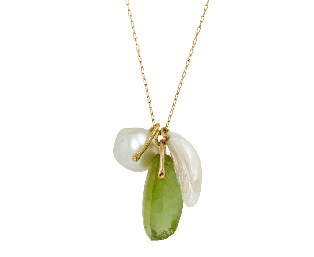 Green Tourmaline and Pearl Charm Necklace