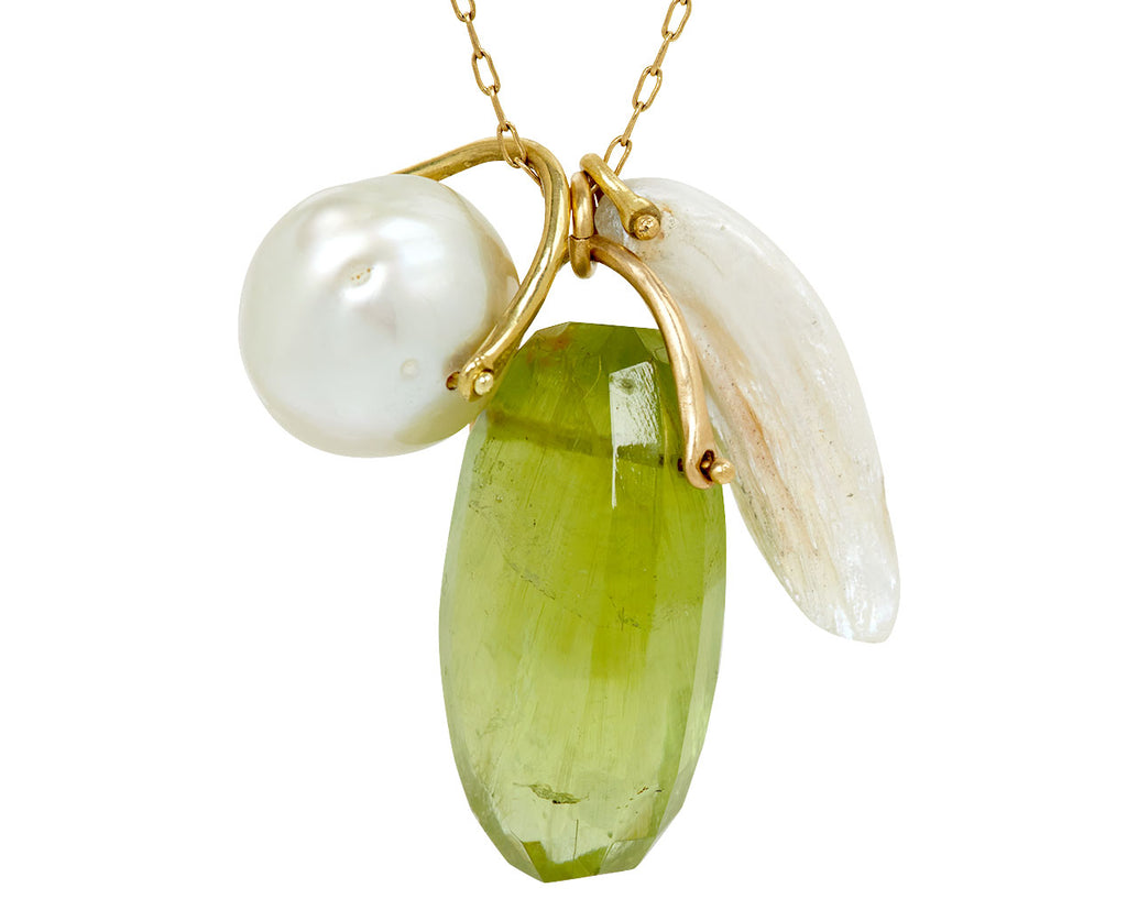 Green Tourmaline and Pearl Charm Necklace