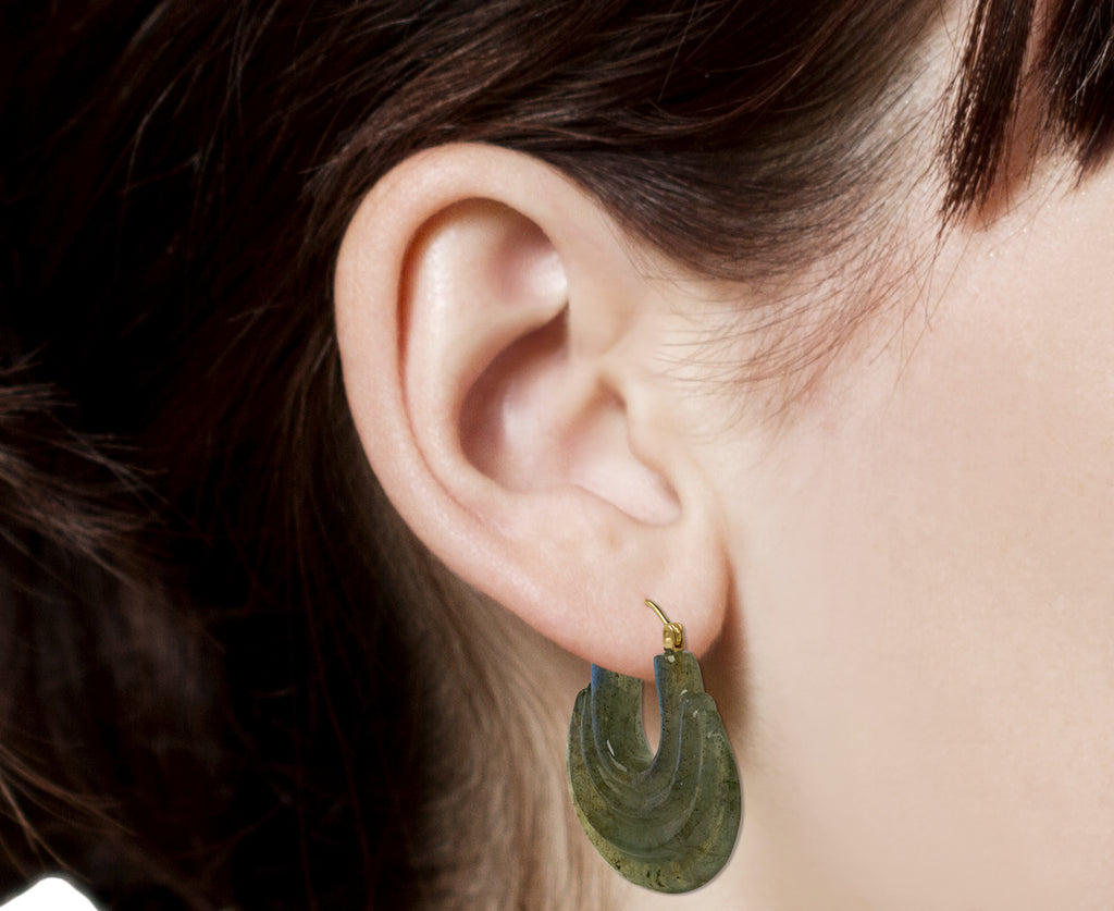 Carved Labradorite Stone Gong Hoop Earring