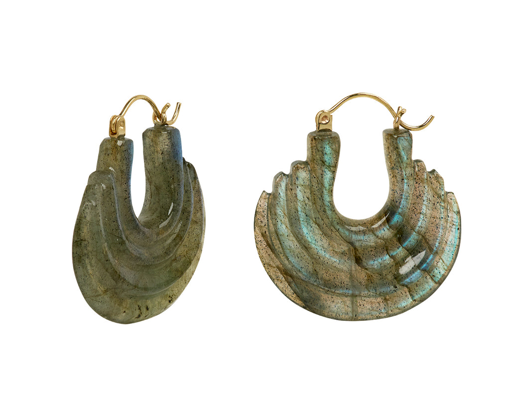 Carved Labradorite Stone Gong Hoop Earring
