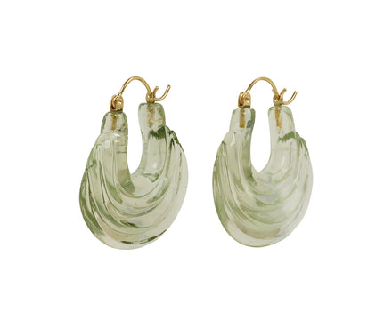 Carved Green Amethyst Stone Gong Hoop Earring