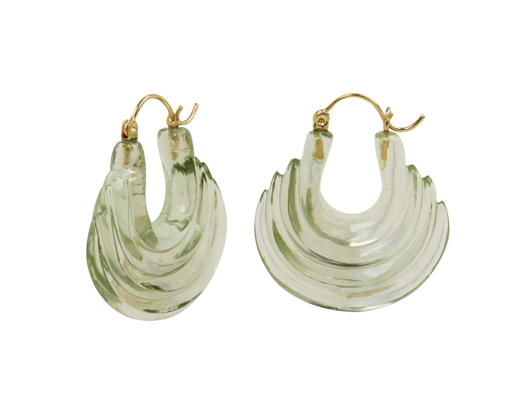 Carved Green Amethyst Stone Gong Hoop Earring