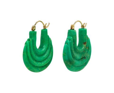 Carved Green Turquoise Stone Gong Hoop Earring