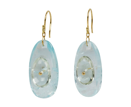 TenThousandThings Aquamarine and Green Amethyst New Button Earrings