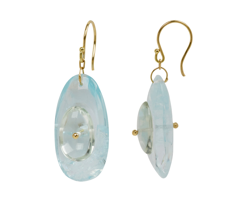 TenThousandThings Aquamarine and Green Amethyst New Button Earrings - side