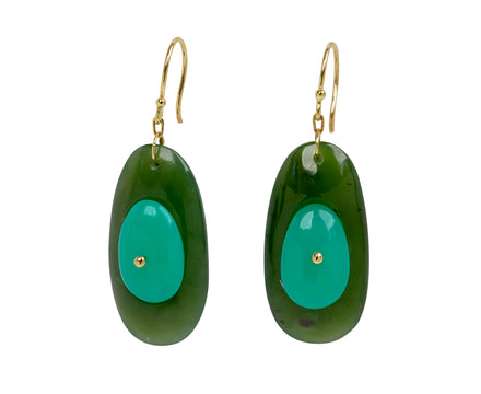 TenThousandThings Jade and Chrysoprase New Button Earrings