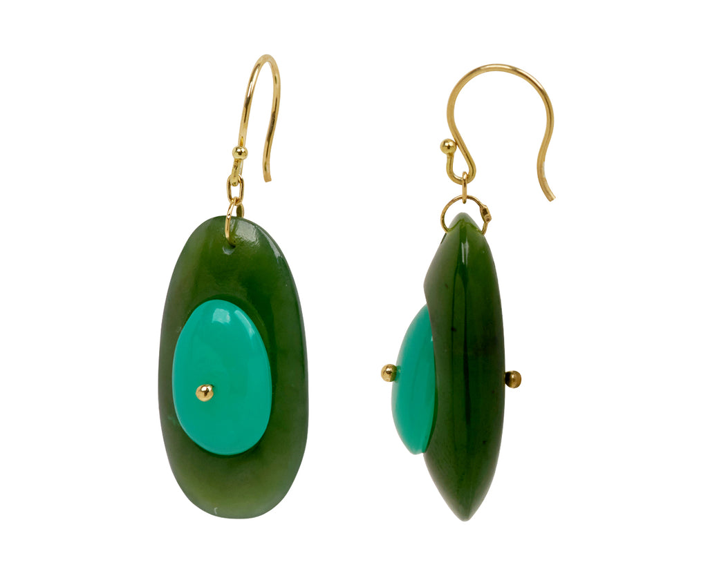 TenThousandThings Jade and Chrysoprase New Button Earrings - side