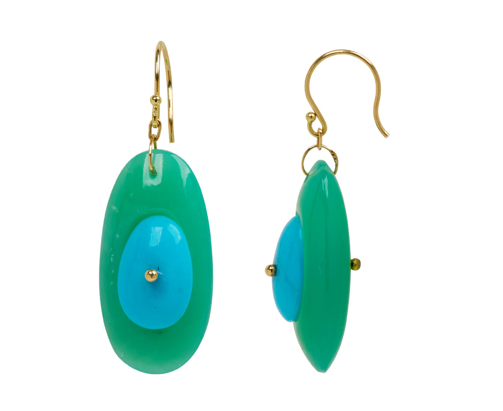 TenThousandThings Chrysoprase and Turquoise New Button Earrings - side
