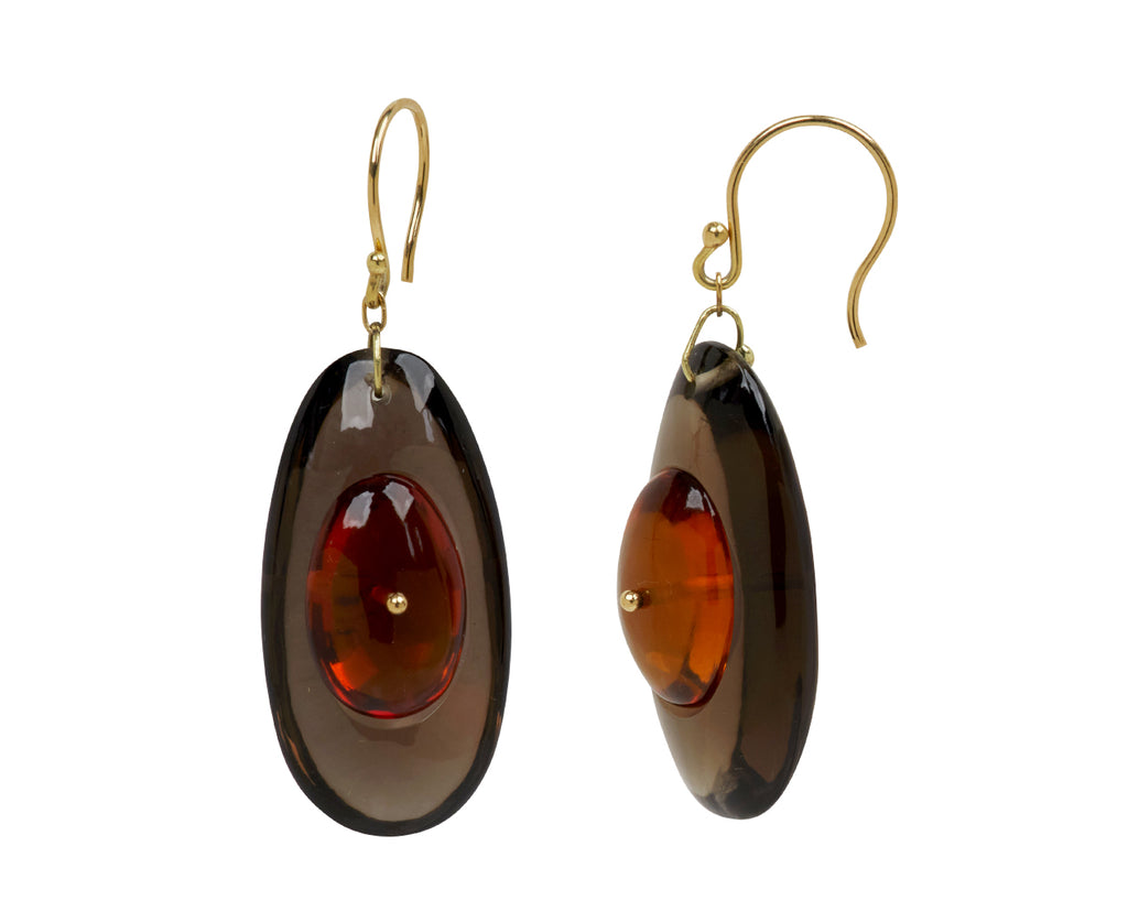 TenThousandThings Smoky Quartz Citrine New Button Earrings - side