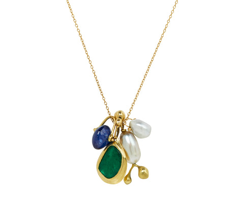TenThousandThings Emerald, Pearl and Sapphire Charm Necklace