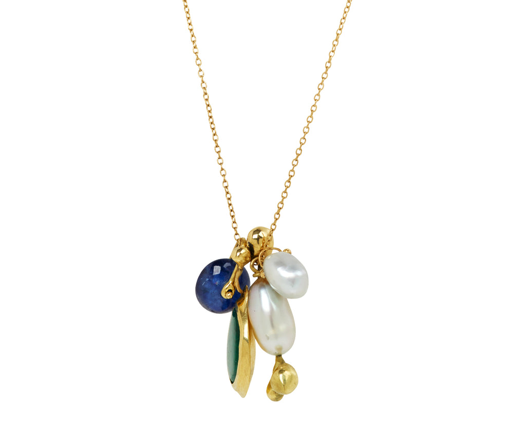 TenThousandThings Emerald, Pearl and Sapphire Charm Necklace - Side View
