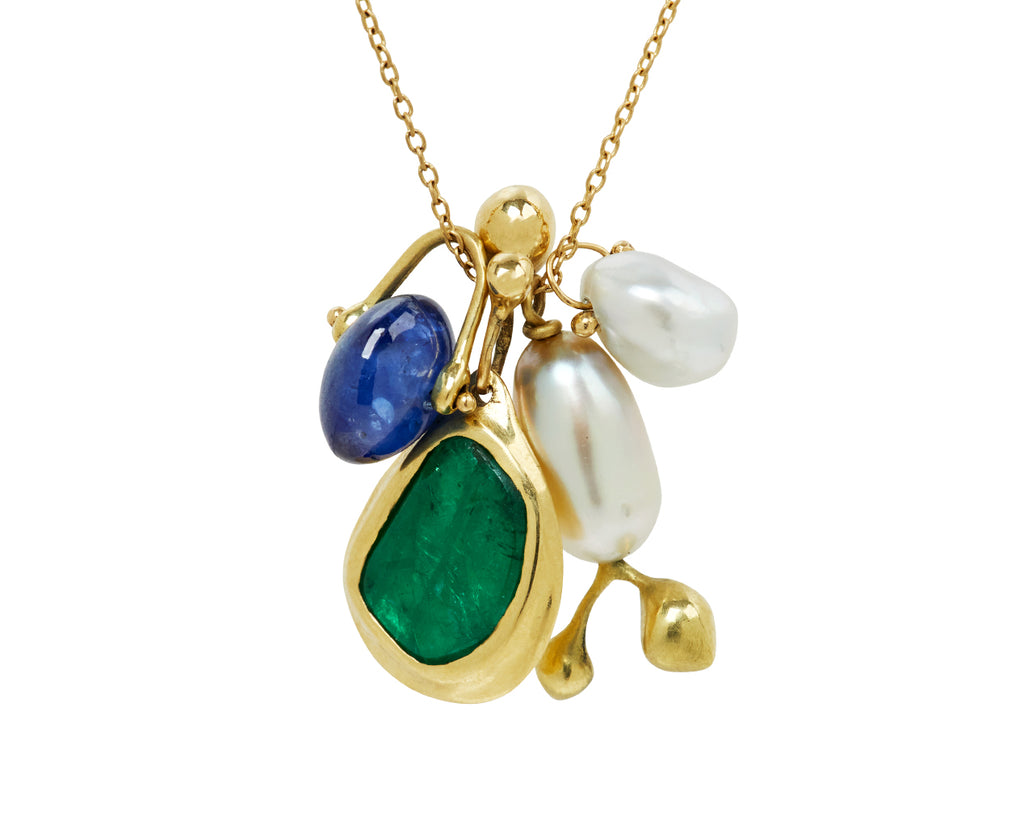 TenThousandThings Emerald, Pearl and Sapphire Charm Necklace - Closeup