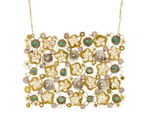 Opal and Amethyst Spirally Flower Cosmic Textile Necklace