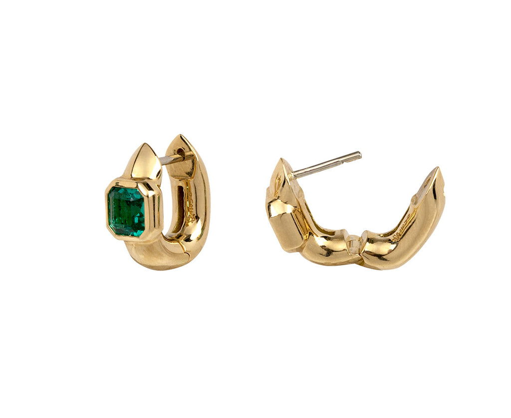 Uniform Object Emerald Tusk Huggie Hoops Clasp Open