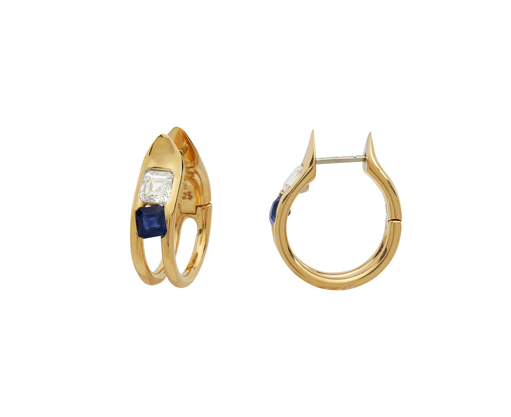 Small Blue Sapphire and Diamond Major Impact Hoop Earrings