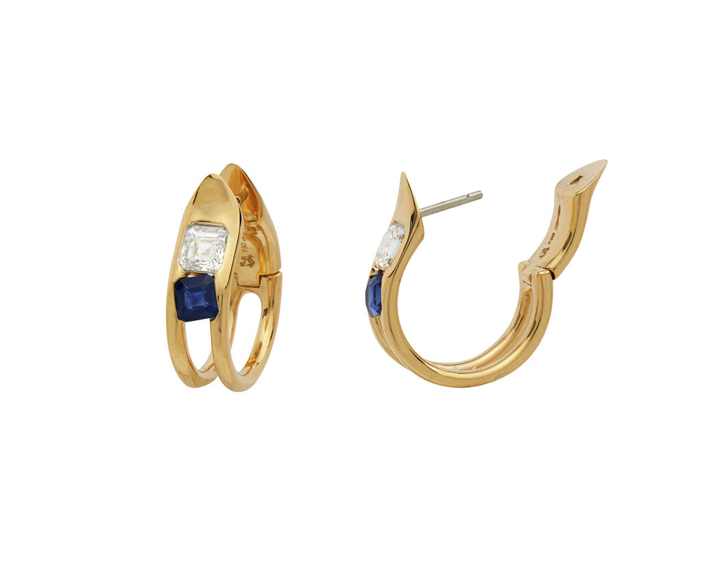 Small Blue Sapphire and Diamond Major Impact Hoop Earrings