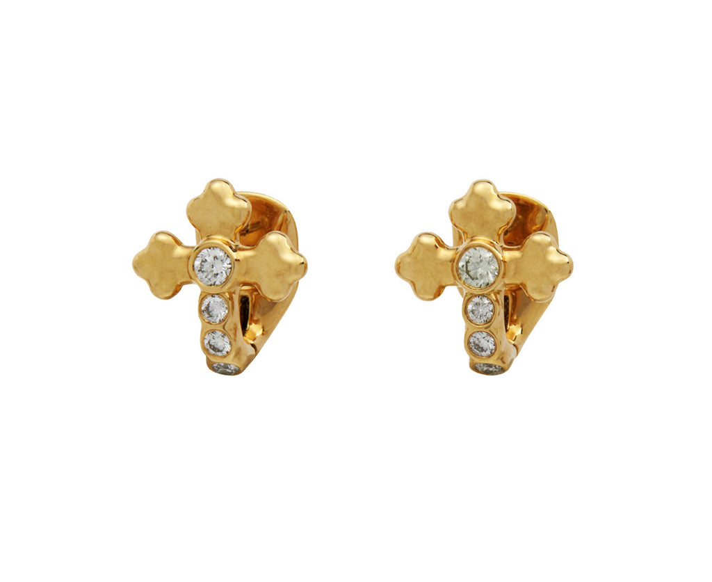 Uniform Object Diamond Cross Huggie Hoop Earrings