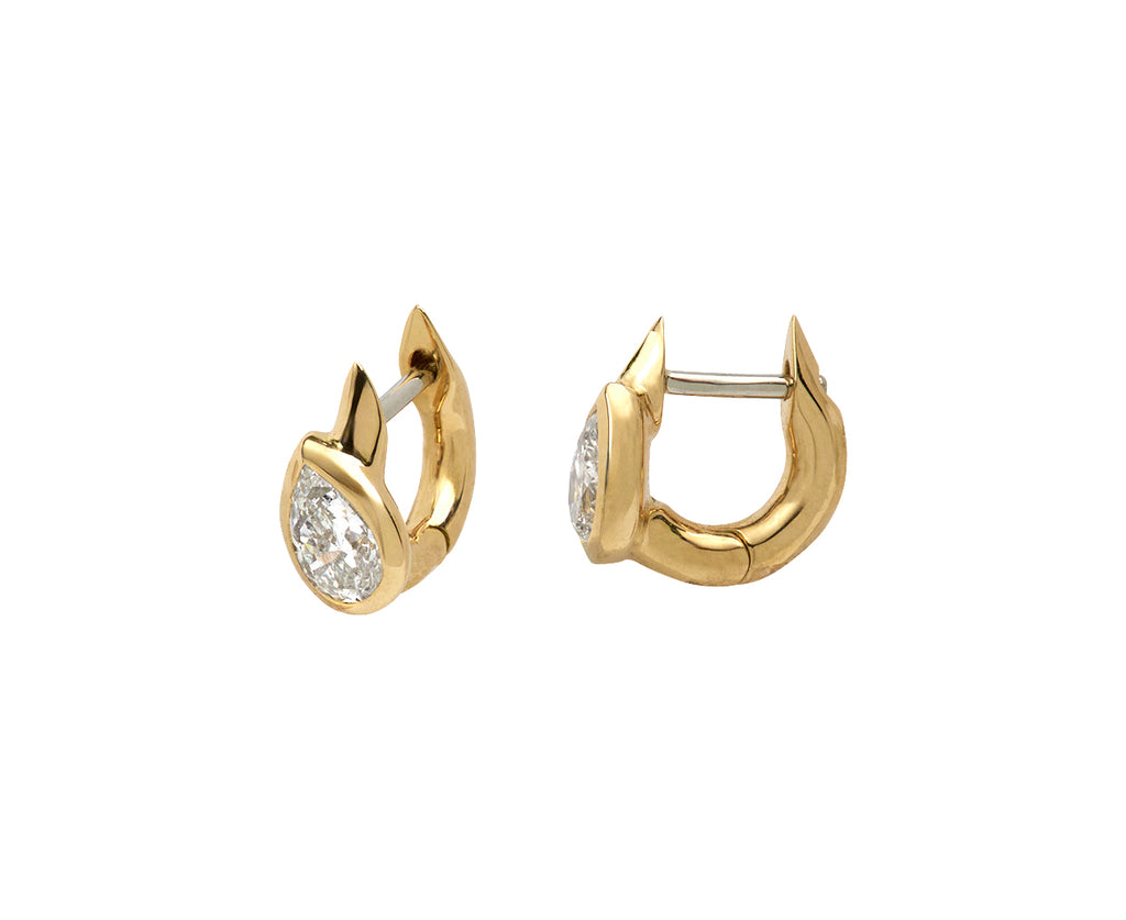Small Pear Diamond Stem Huggie Hoop Earrings
