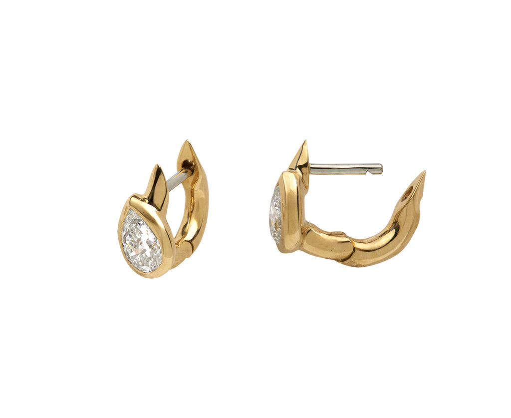 Small Pear Diamond Stem Huggie Hoop Earrings