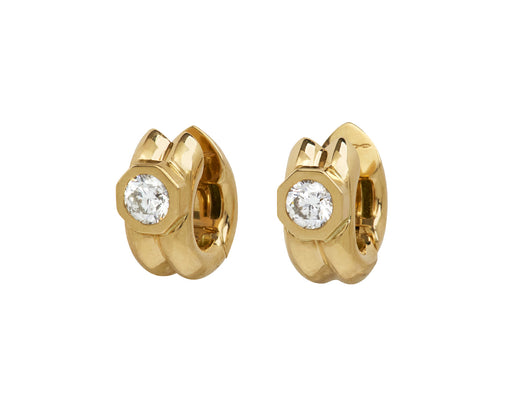 Round Diamond Machina Huggie Earrings