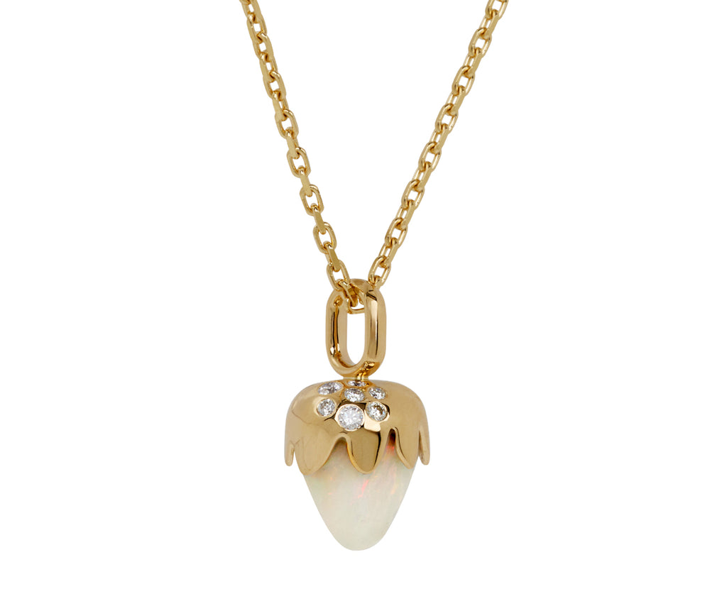 Opal and Diamond Strawberry Pendant Necklace