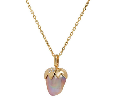 Pearl and Diamond Strawberry Pendant Necklace
