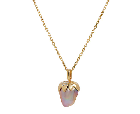 Pearl and Diamond Strawberry Pendant Necklace