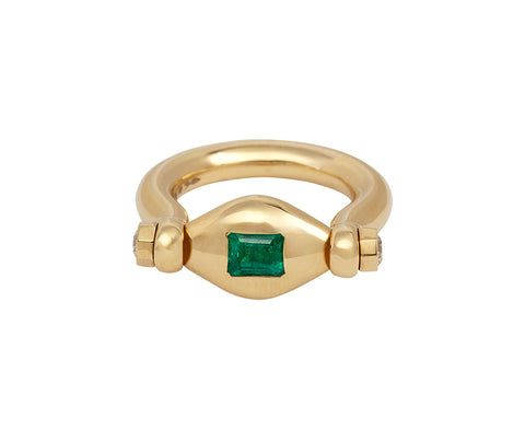 Emerald and Diamond Vessel Machina Swivel Ring