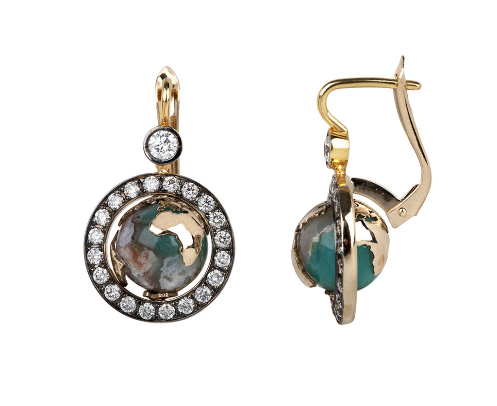 Diamond and Aquaprase Earth Earrings