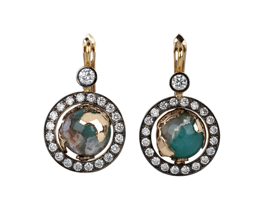 Diamond and Aquaprase Earth Earrings