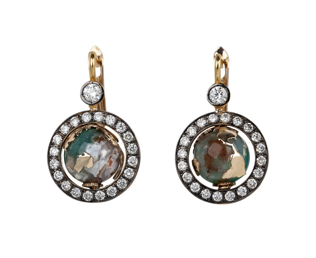 Diamond and Aquaprase Earth Earrings