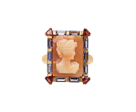 Iolite and Rhodolite Cameo Ring