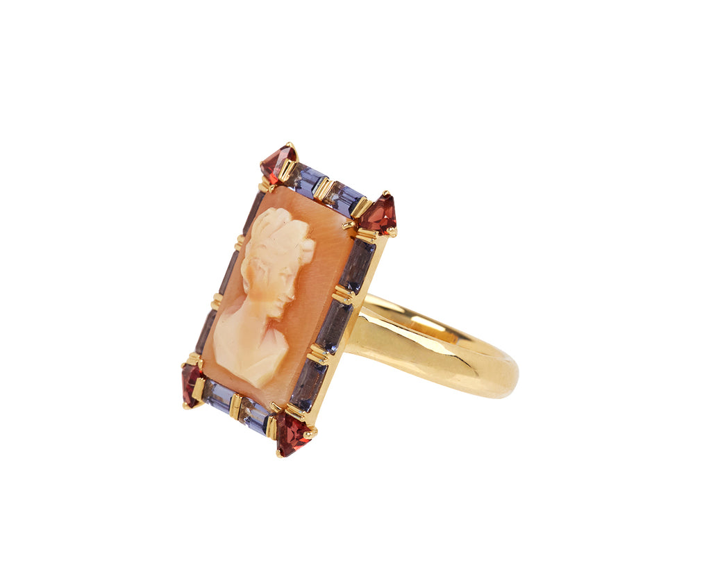 Iolite and Rhodolite Cameo Ring